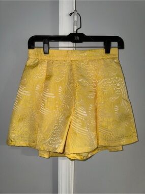 Blithe LA Yellow Floral Brocade Mini Shorts